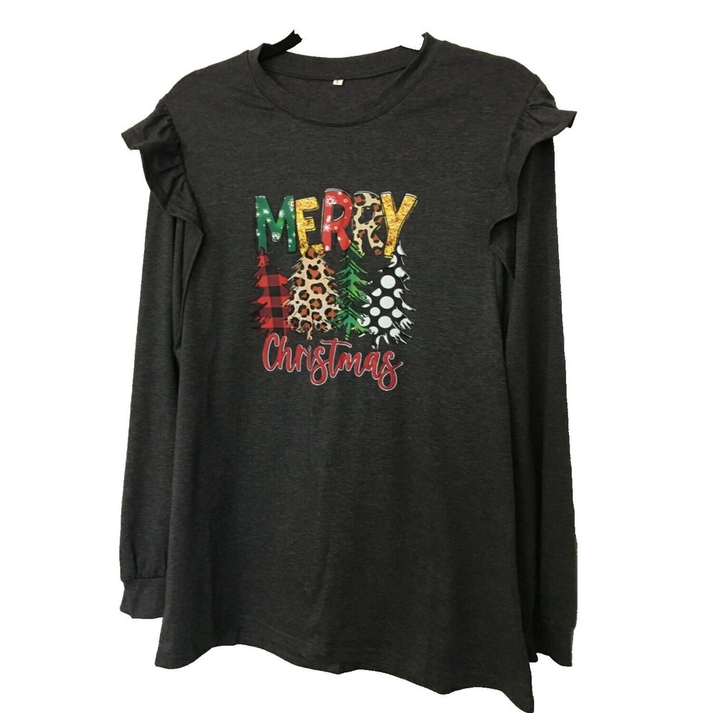 Ugly Christmas Sweater T-SHIRT Tee-Shirt Size Large  New Christmas Gift Gray A7